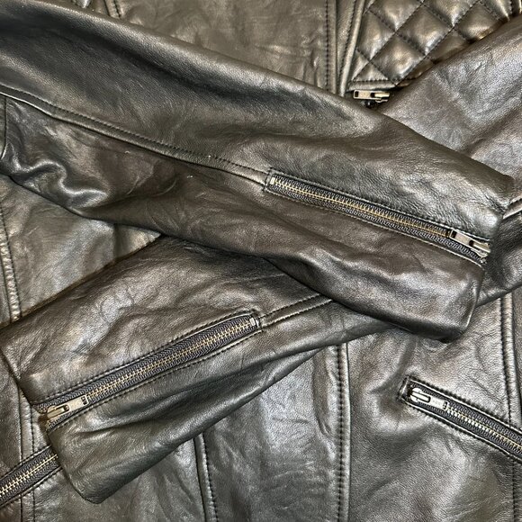 Vintage Ann Taylor Loft Black Quilted Moto Leather Jacket - Picture 7 of 7